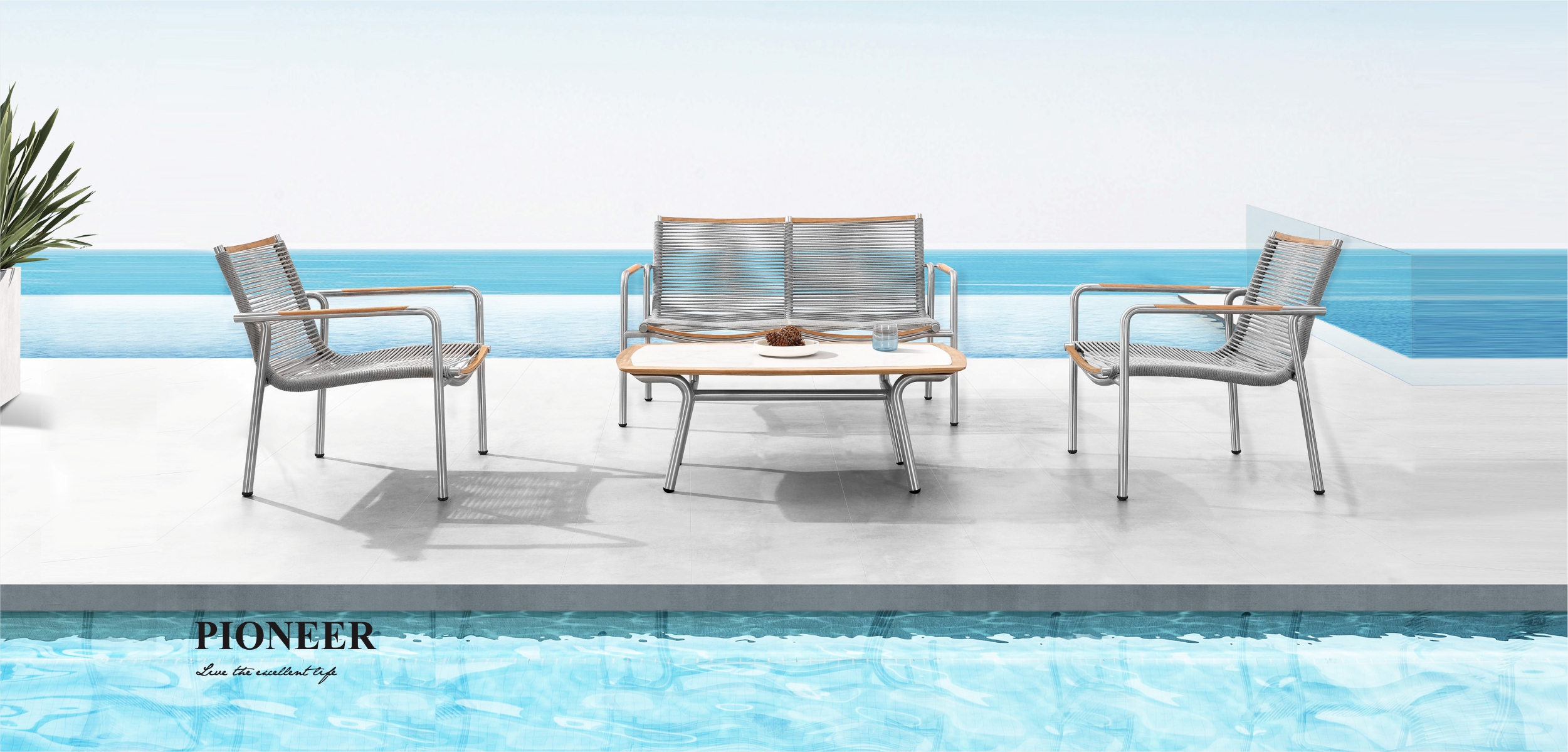 Pioneer outdoor sunlounger with ice bucket side table