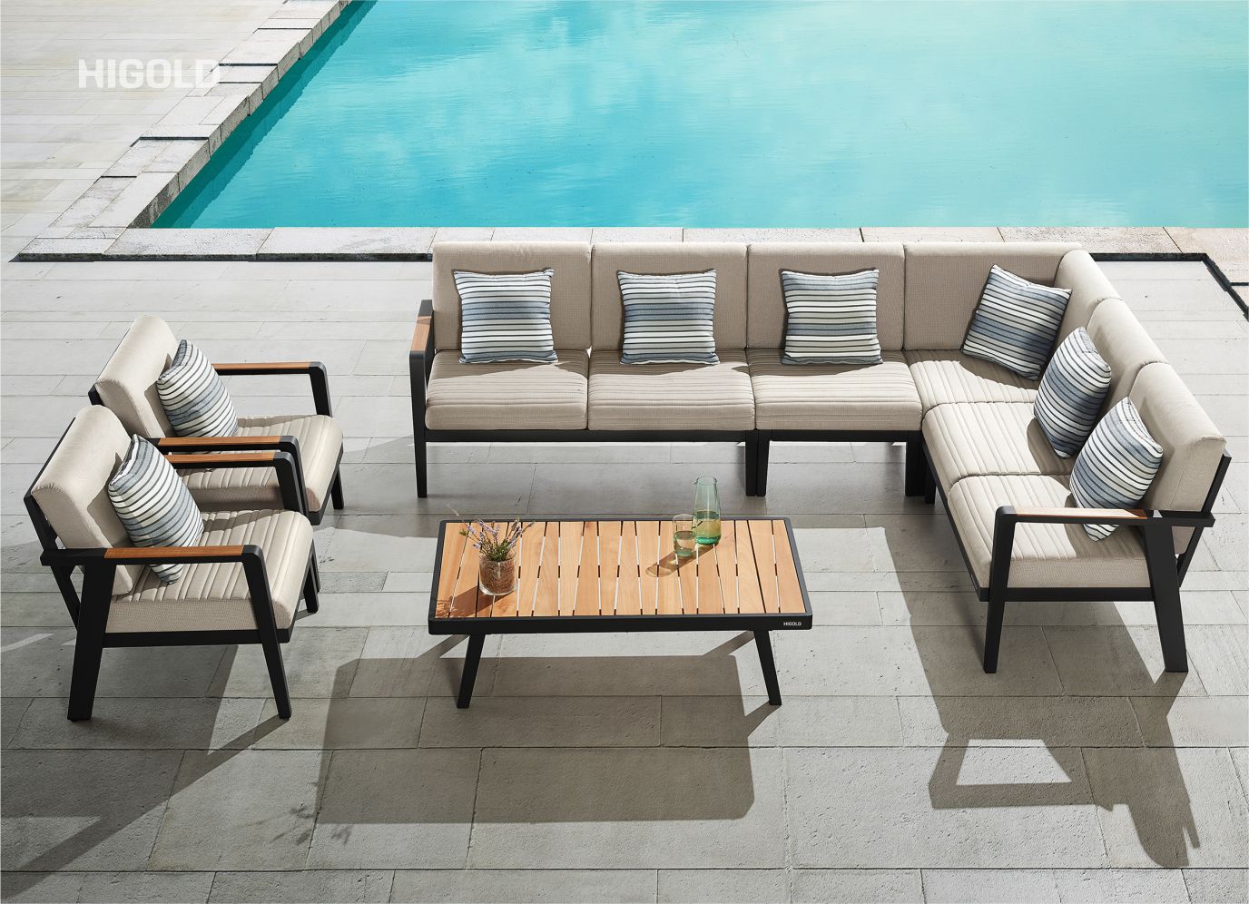 Emoti patio sofa set for 5 teak aluminum