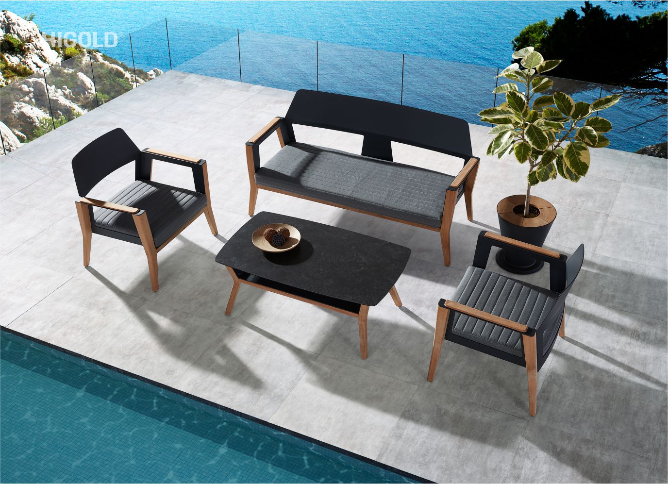 sheldon black aluminum patio dining set for 6