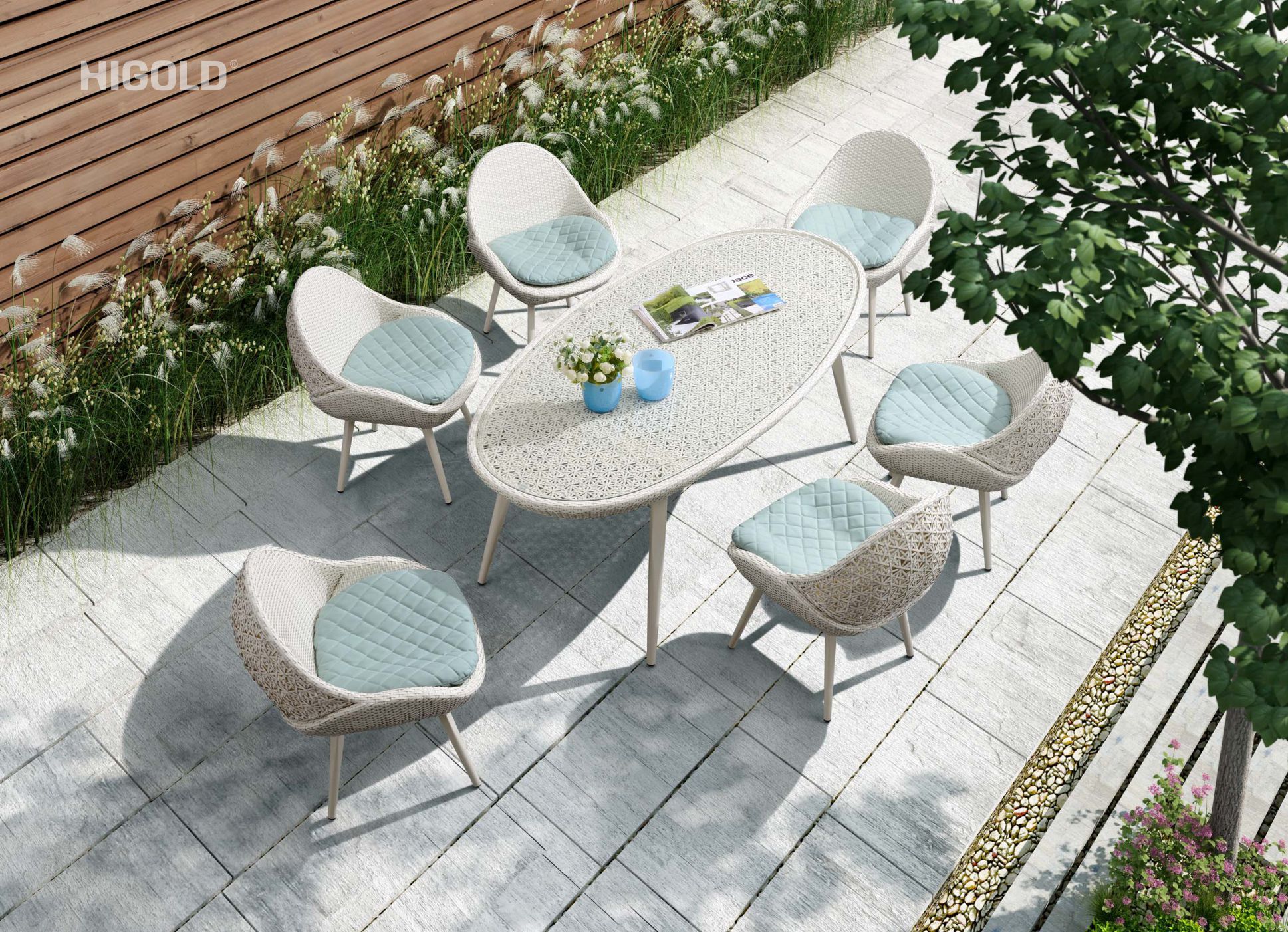 Tulip outdoor patio chaise lounge and side table
