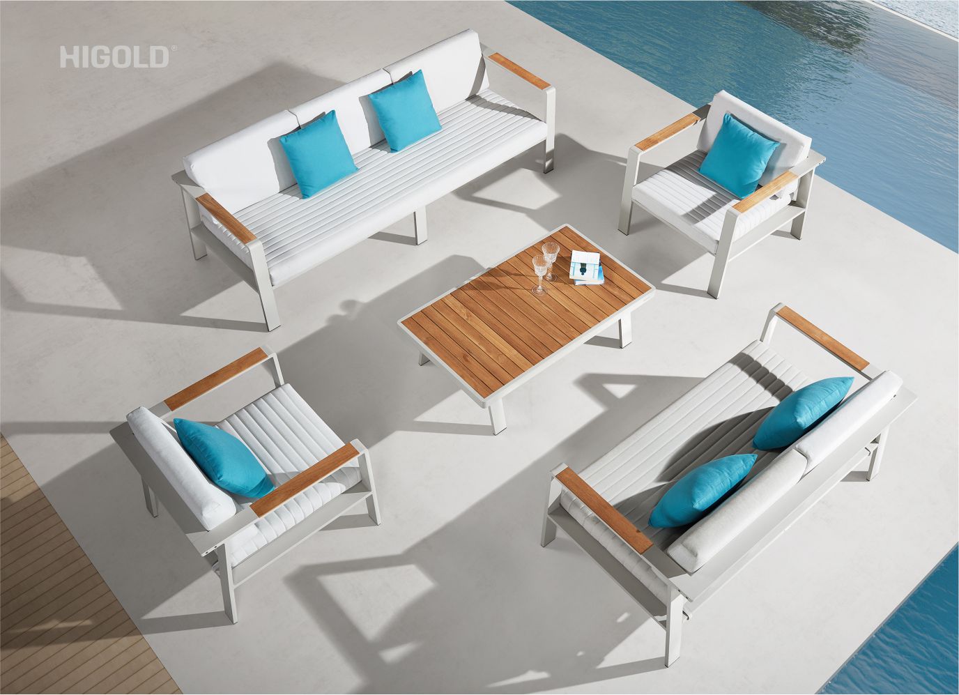 Nofi outdoor sectional sofa for 6 white aluminum