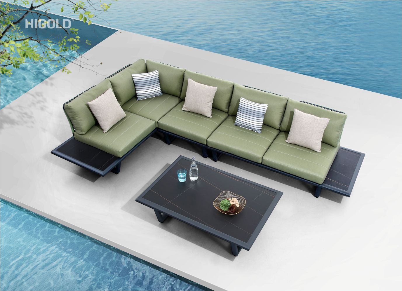 Sophia outdoor sectional sofa for 5 white aluminum